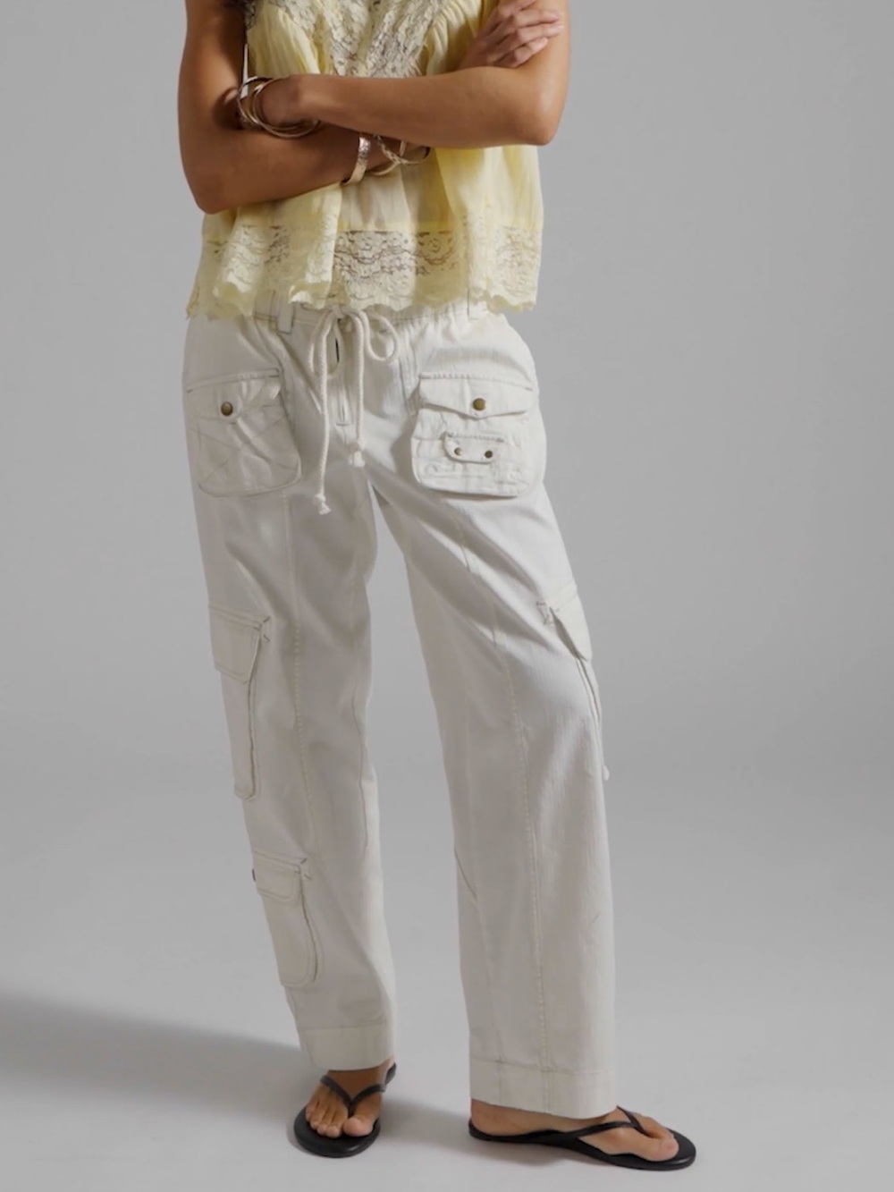 Free People We The Free Tahiti Pull On Cargo Pants M white/tofu